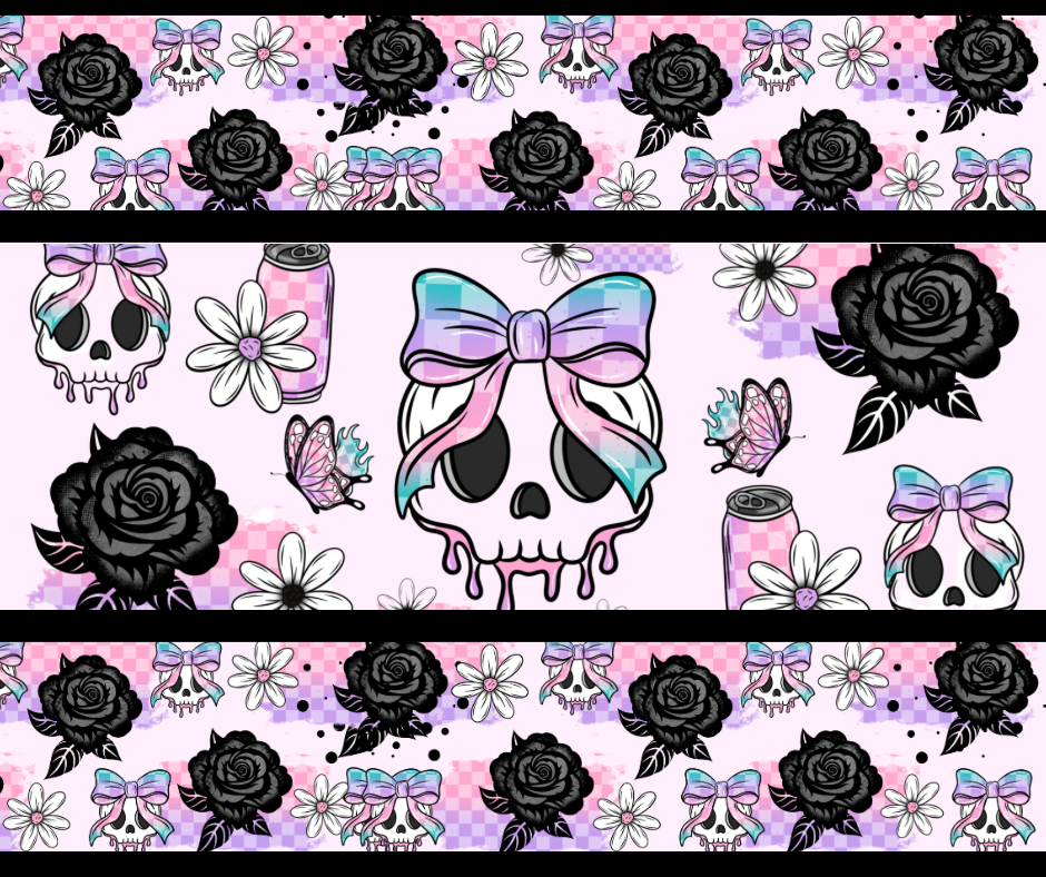CUTE SKULL w/bow & Black Roses TALL RETAIL