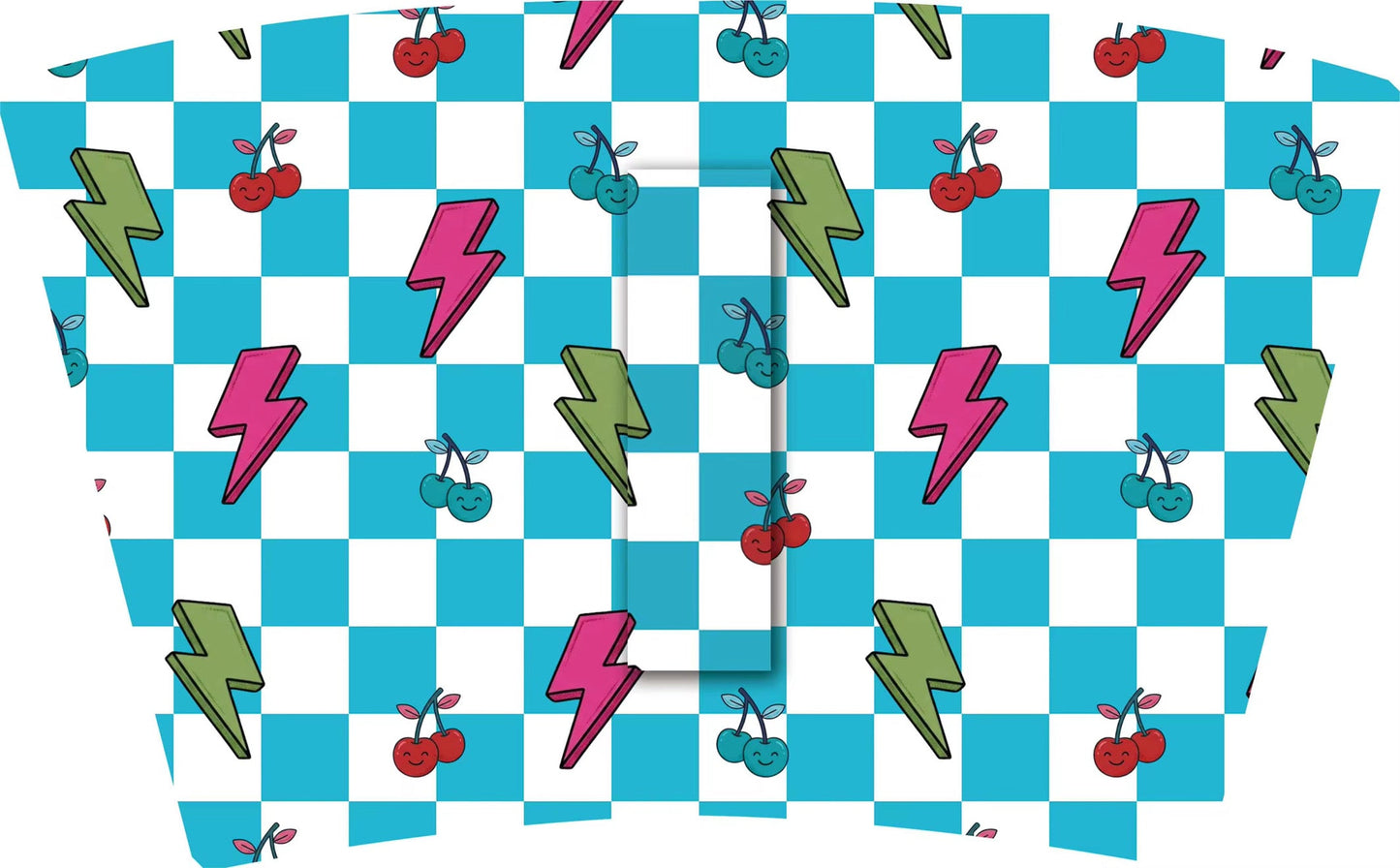 Retro Aqua Checker Lightening Boltz & Cherries hot pink, green