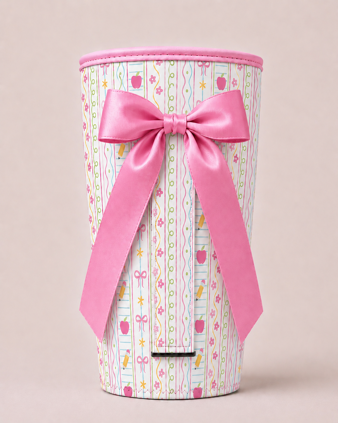MID OCTOBER PRE-ORDER) Teacher Stripes with Pink Bow (TALL ONLY)