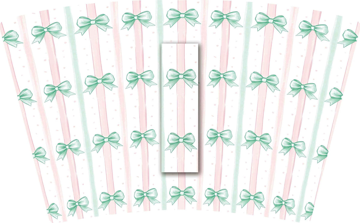 (MID OCTOBER PRE-ORDER) PINK STRIPES MINT BOWS(TALL ONLY)
