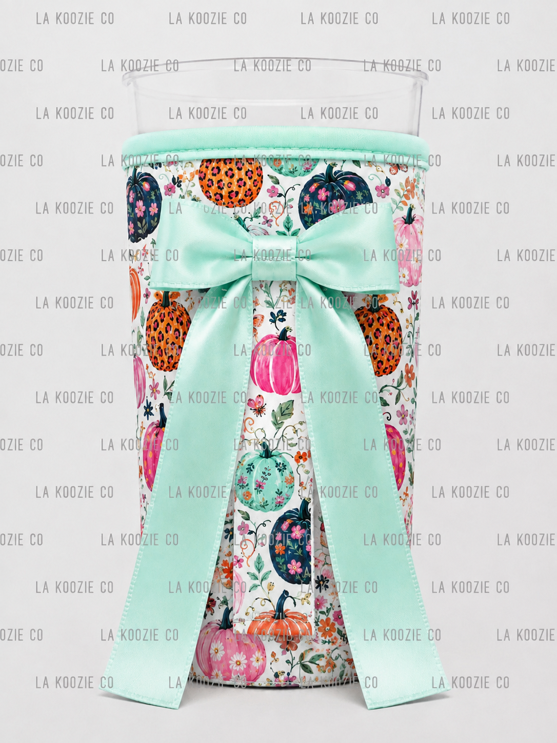 (EARLY SEPTEMBER PRE-ORDER) FLORAL PUMPKINS with Teal Bow  (TALL ONLY)
