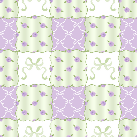 (MID JUNE PRE-ORDER)   Lavender Rose buds & Bows Quilt  (TALL ONLY)
