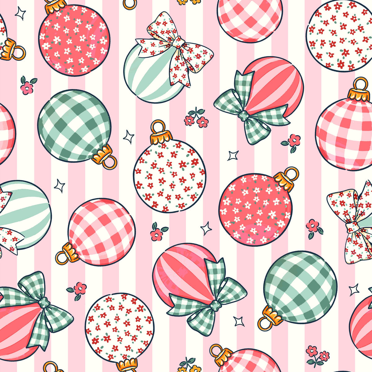 (MID OCTOBER PRE-ORDER) Christmas-Gingham & Stripe Ornaments with Red Bow  (TALL ONLY)