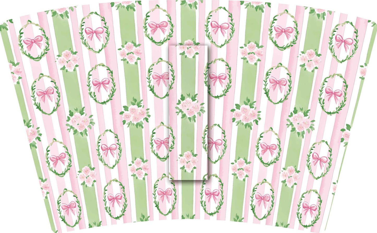 (EARLY SEPTEMBER PRE-ORDER) GREEN & PINK STRIPES BOW CAMEO with Pink Bow (TALL ONLY)