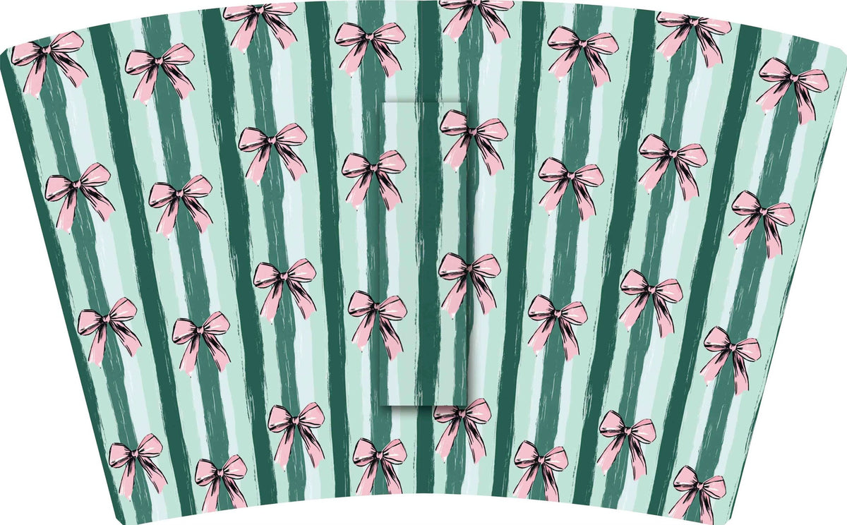 (MID OCTOBER PRE-ORDER) 
WINTERGREEN STRIPES WITH PINK BOWS (TALL ONLY)