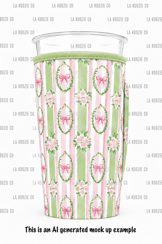 ES-GREEN & PINK STRIPES BOW CAMEO (TALL ONLY)