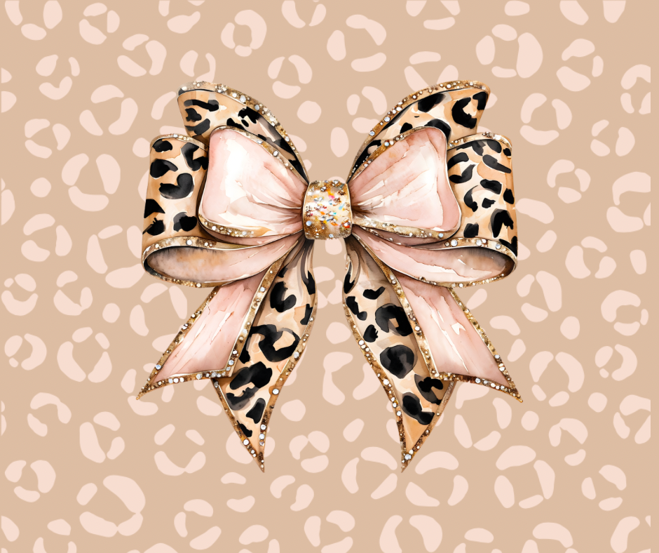 (MID JUNE PRE-ORDER) LT PINK LEOPARD BOW  (TALL ONLY)