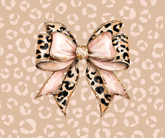 (MID JUNE PRE-ORDER) LT PINK LEOPARD BOW  (TALL ONLY)