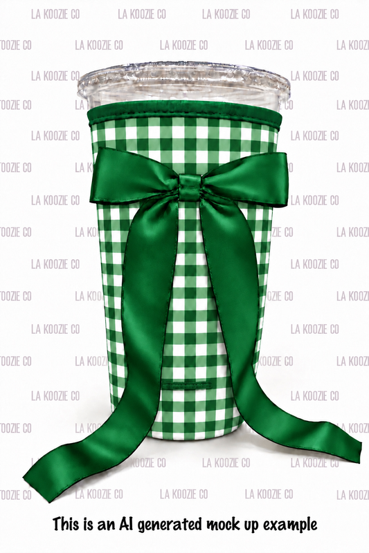 (LATE NOVEMBER PRE-ORDER)SMALL GREEN GINGHAM wth handle GREEN Bow (TALL ONLY)
