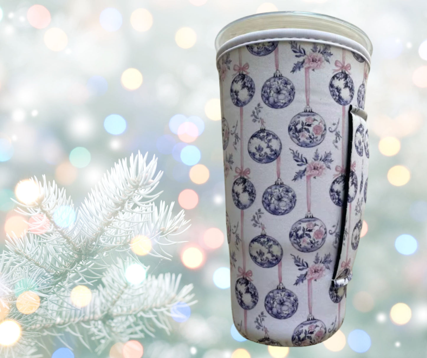 BLUE TOILE ORNAMENT WITH PINK RIBBONS (TALL)