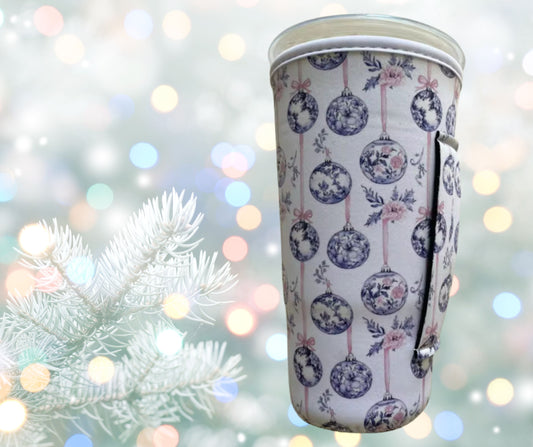 BLUE TOILE ORNAMENT WITH PINK RIBBONS (TALL)