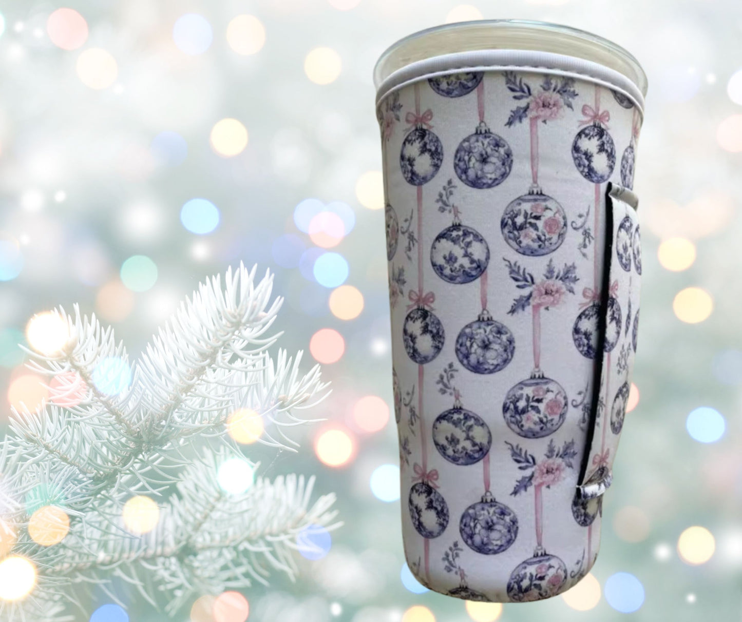 BLUE TOILE ORNAMENT WITH PINK RIBBONS (TALL)