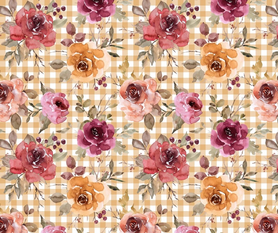 FALL-Gingham Watercolor Roses TALL