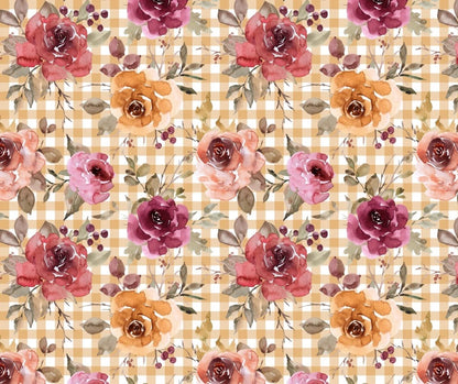 FALL-Gingham Watercolor Roses TALL
