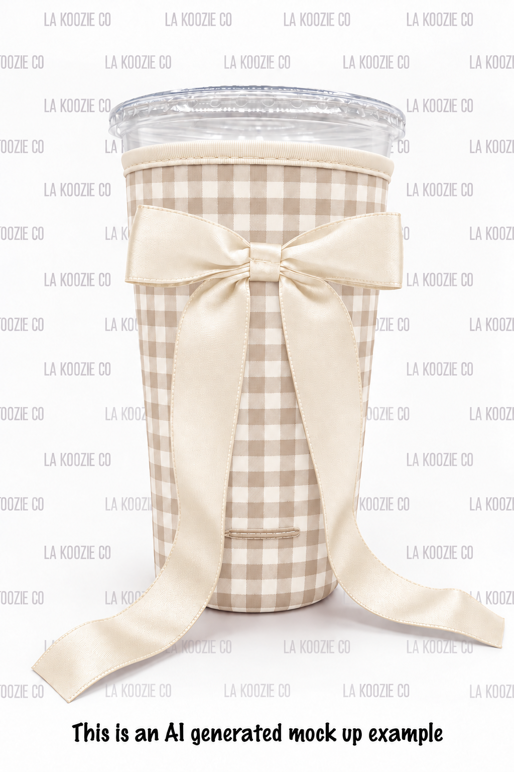 (LATE NOVEMBER PRE-ORDER)SMALL TAN GINGHAM with handle TAN  Bow (TALL ONLY)