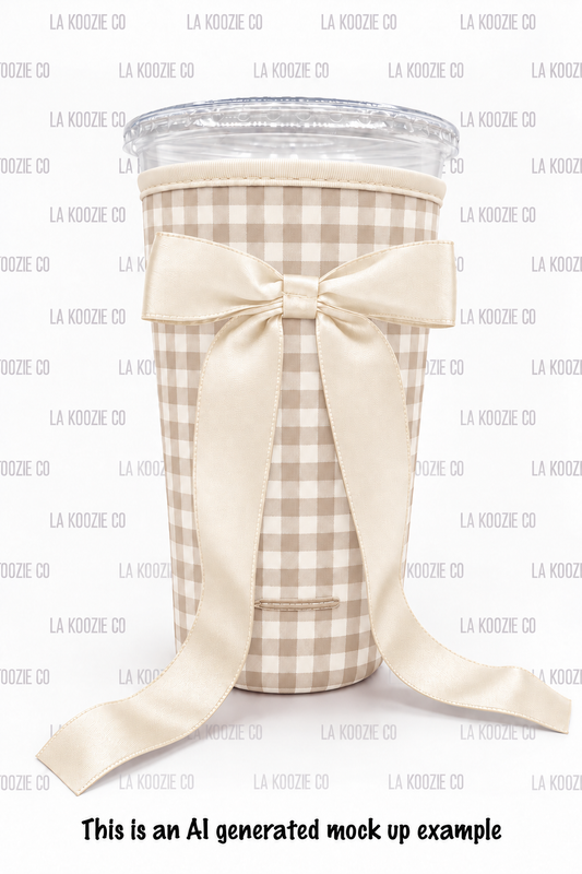 (LATE NOVEMBER PRE-ORDER)SMALL TAN GINGHAM with handle TAN  Bow (TALL ONLY)