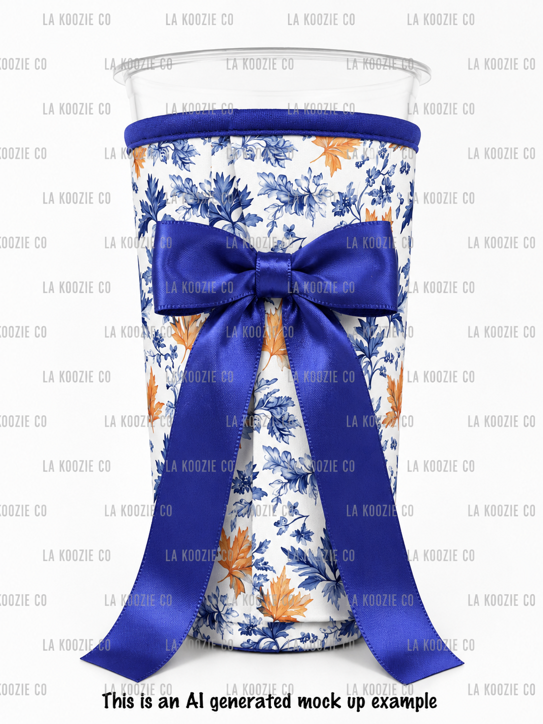 (EARLY SEPTEMBER PRE-ORDER) BLUE & ORANGE FALL LEAVES with Blue Bow (TALL ONLY)