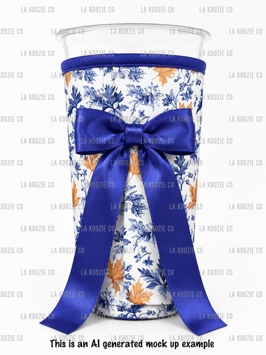 ES-BLUE & ORANGE FALL LEAVES with Blue Bow (TALL ONLY)