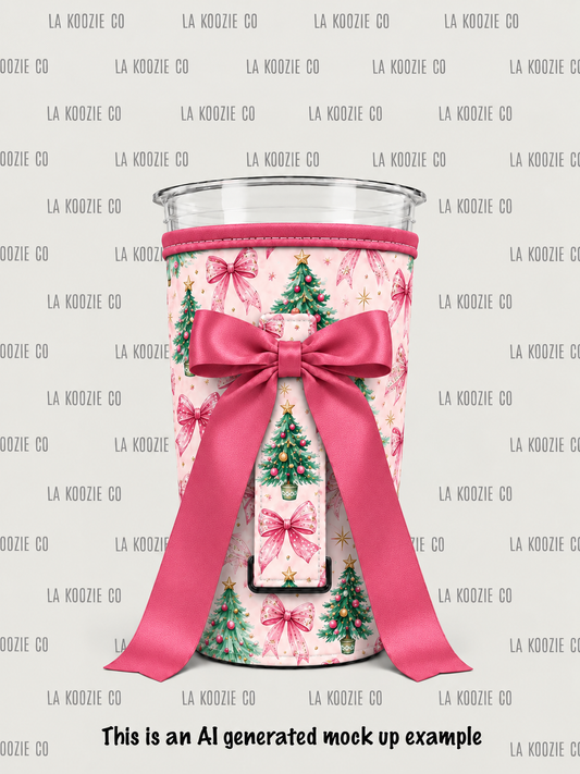 (MID OCTOBER PRE-ORDER) Christmas-Pink Bows Christmas Trees with handle Dark Pink Bow (TALL ONLY)