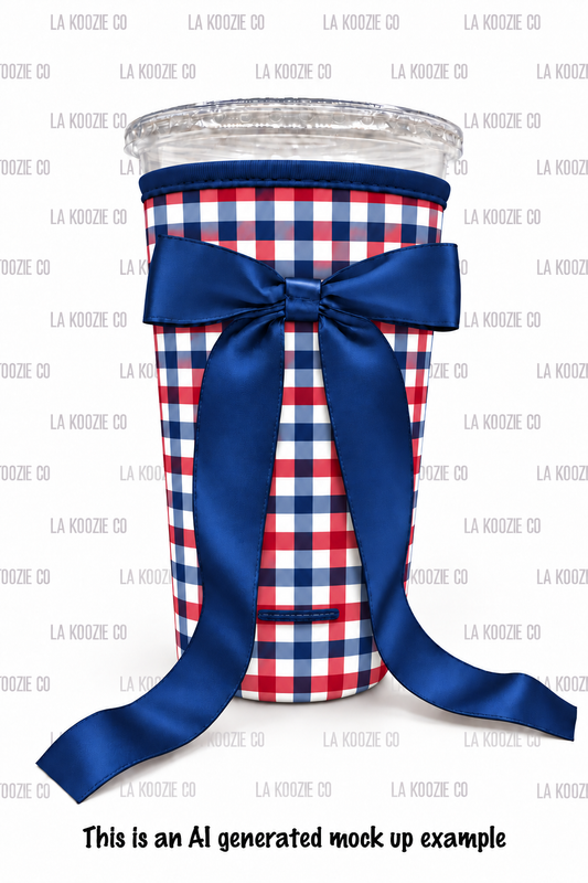 (LATE NOVEMBER PRE-ORDER)SMALL BLUE & RED GINGHAM wth handle Blue Bow (TALL ONLY)