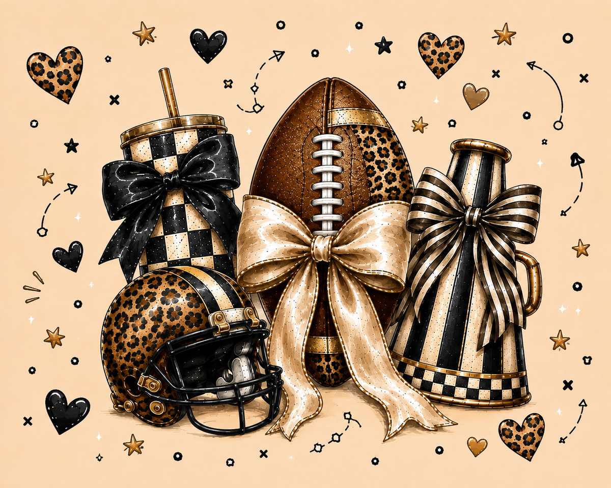 (MID OCTOBER PRE-ORDER) Football, Tumbler, Cheer Black Gold Leopard  (TALL ONLY)