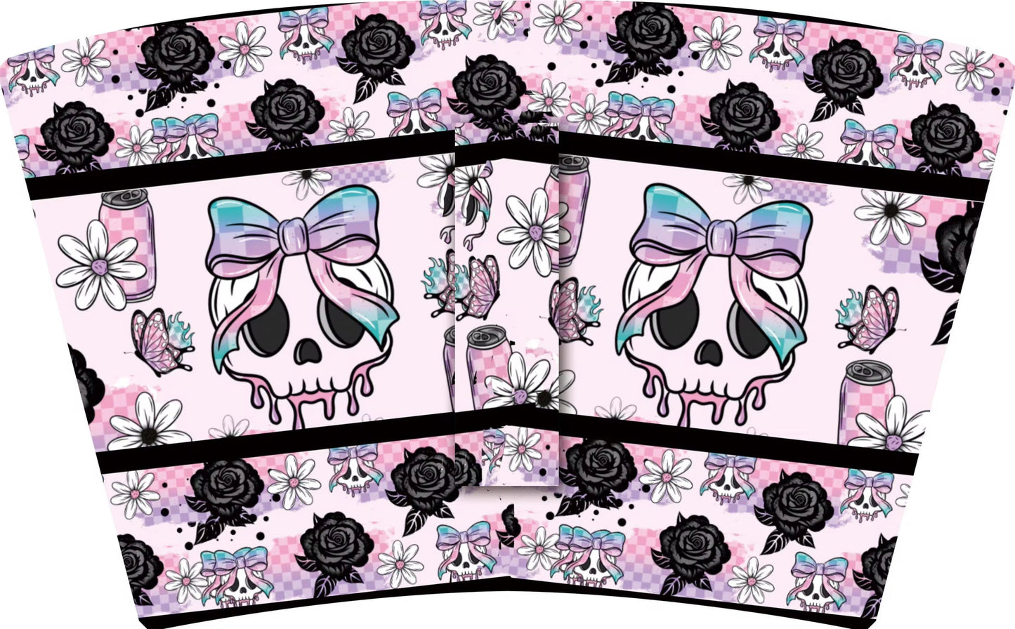 HALLOWEEN-CUTE SKULL w/bow & Black Roses