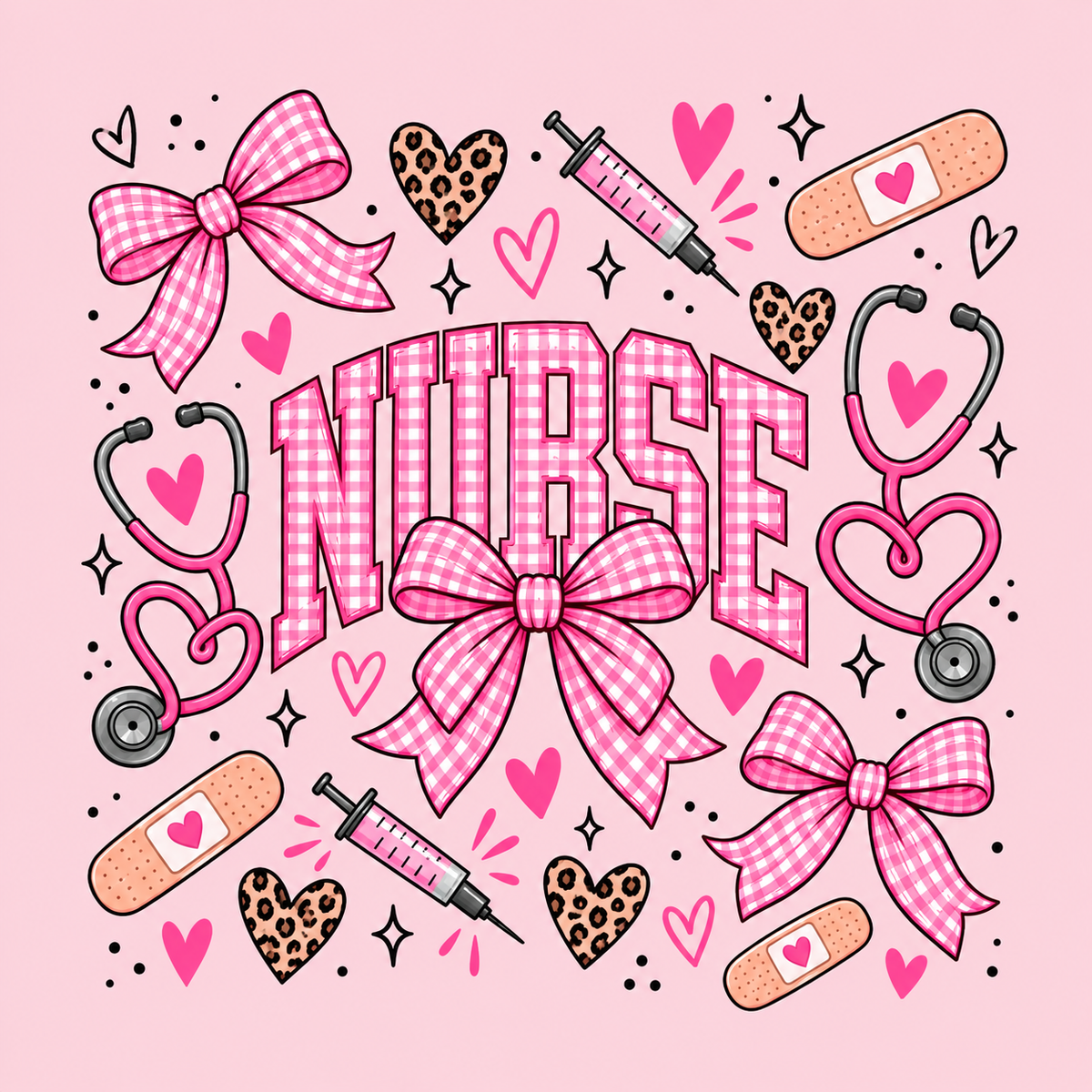 (MID OCTOBER PRE-ORDER)   Nurse-Pink Gingham Bow (TALL ONLY)
