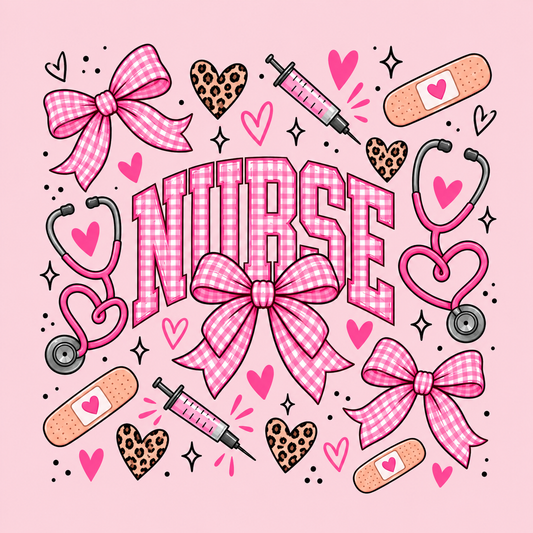 (MID OCTOBER PRE-ORDER)   Nurse-Pink Gingham Bow (TALL ONLY)
