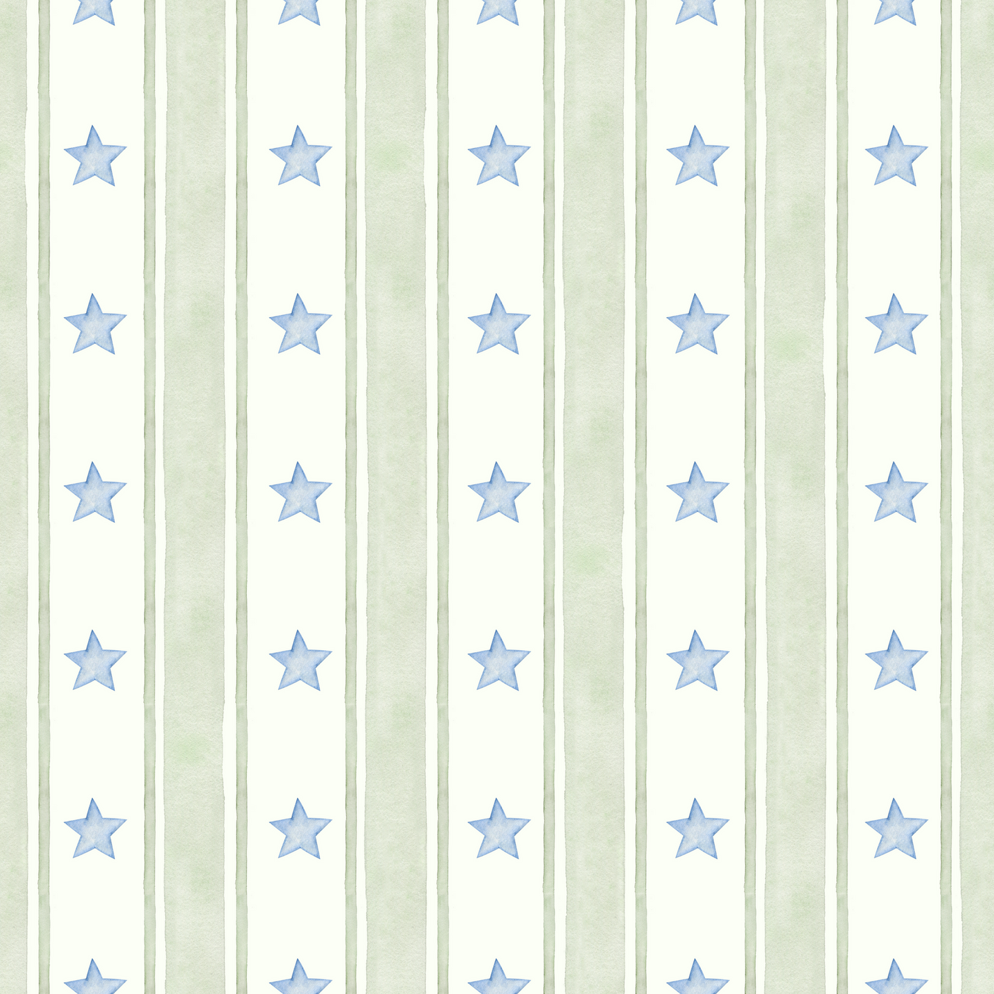 Sage Green Stripes & Blue Stars