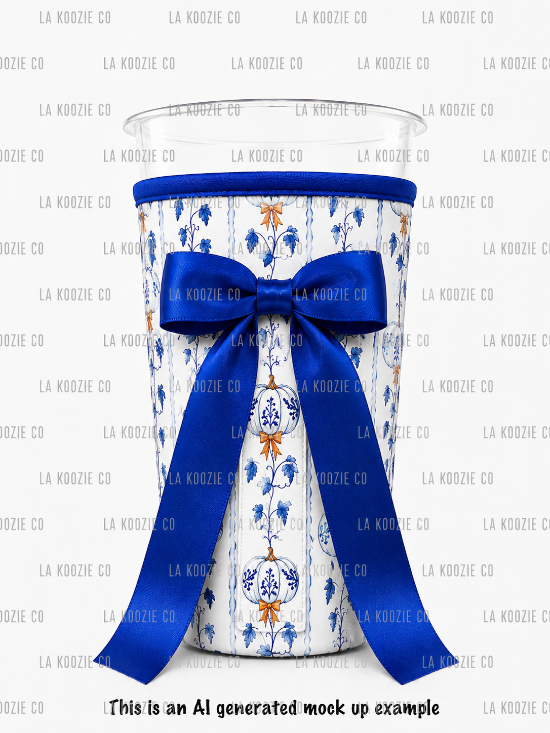 (EARLY SEPTEMBER PRE-ORDER) BLUE VINE PUMPKIN STRIPES with Blue Bow  (TALL ONLY)