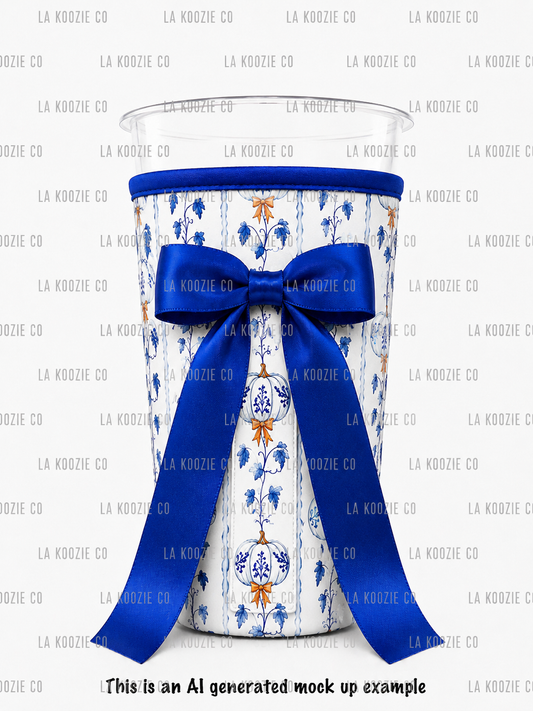 ES-BLUE VINE PUMPKIN STRIPES with Blue Bow  (TALL ONLY)