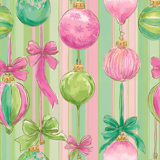 (MID OCTOBER PRE-ORDER) Christmas-Green & Pink Stripes Ornaments (TALL ONLY)