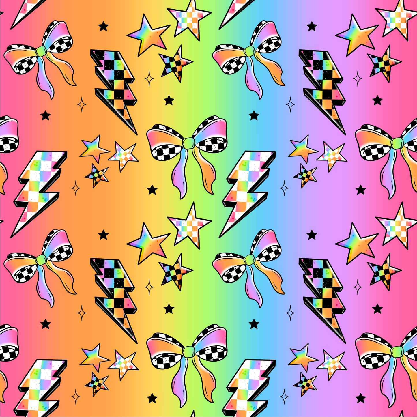 RAINBOW CHECKER BOWS, LIGHTENING &STARS  (TALL)  RETAIL