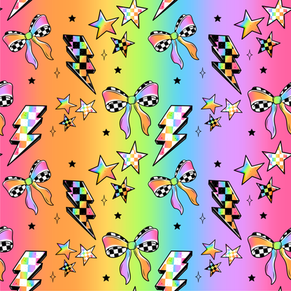 RAINBOW CHECKER BOWS, LIGHTENING &STARS  (TALL)  RETAIL