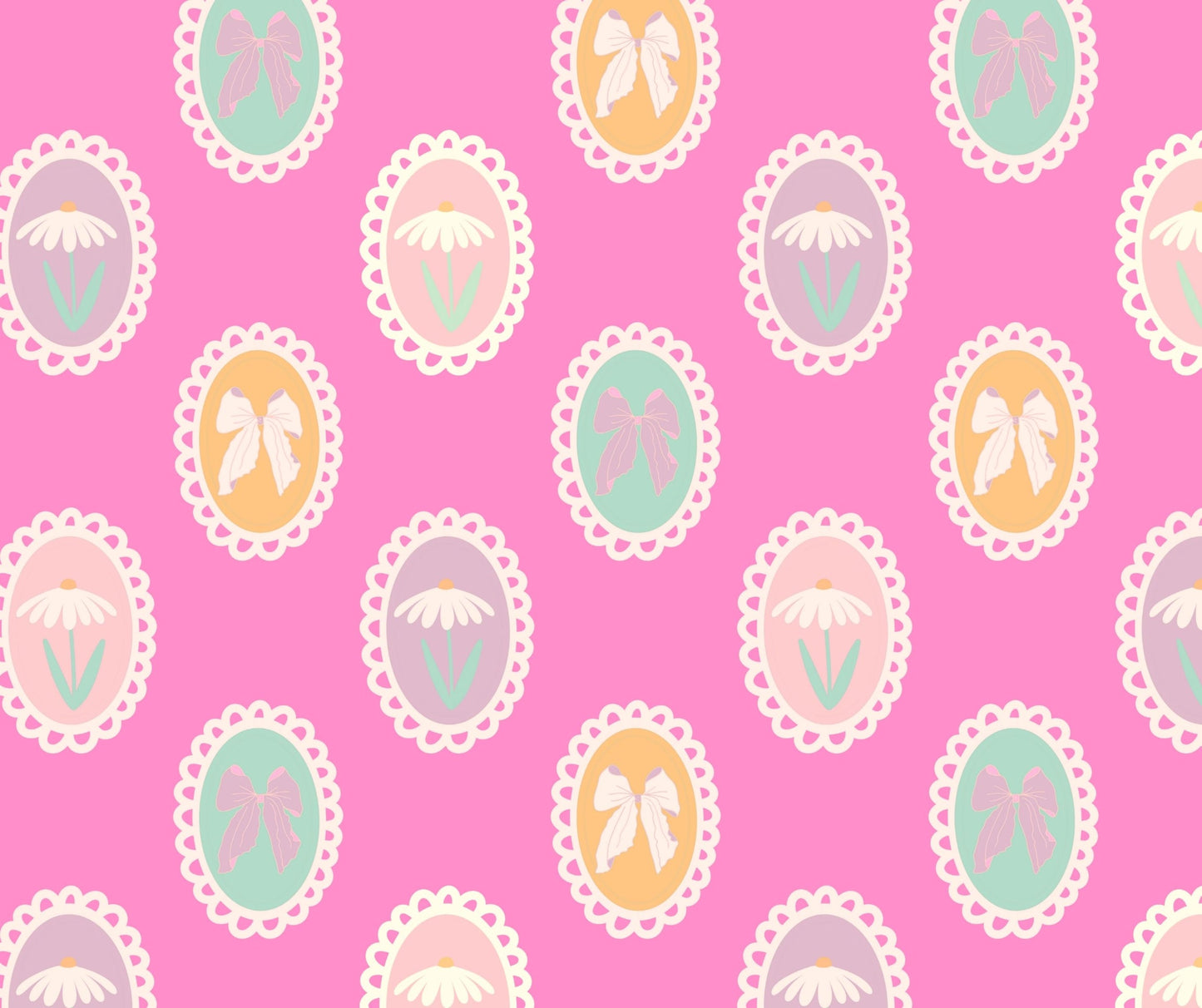 BRIGHT PINK CAMEO BOWS & FLOWERS (TALL ONLY)