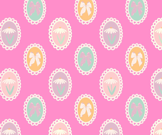 BRIGHT PINK CAMEO BOWS & FLOWERS (TALL ONLY)