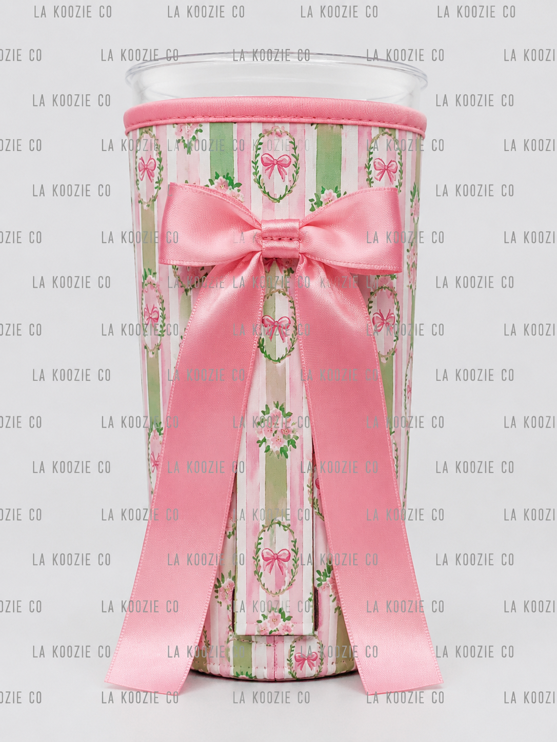 (EARLY SEPTEMBER PRE-ORDER) GREEN & PINK STRIPES BOW CAMEO with Pink Bow (TALL ONLY)