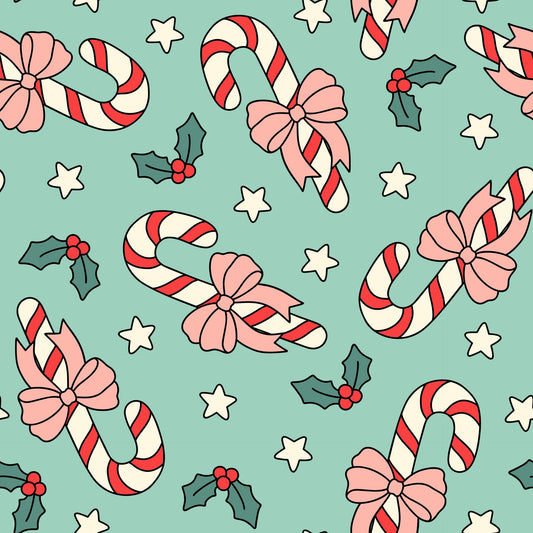 (MID OCTOBER PRE-ORDER) Christmas-Green Candy Canes & Stars (TALL ONLY)