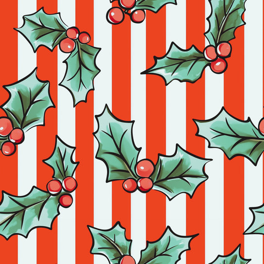 (MID OCTOBER PRE-ORDER) Christmas-Red Stripes & Holly (TALL ONLY)