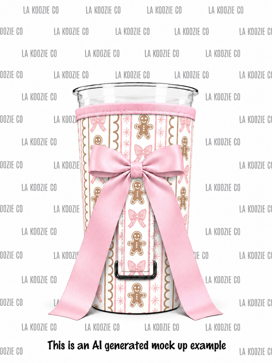 (MID OCTOBER PRE-ORDER)  Gingerbread men & Pink Bows with handle Pink Bow  (TALL ONLY)