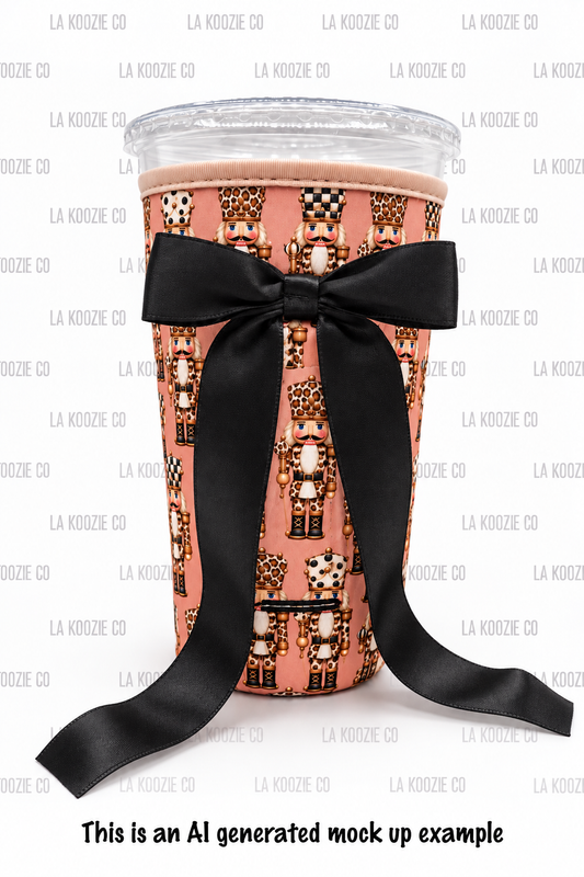(LATE NOVEMBER PRE-ORDER) Christmas-Blush Nutcracker with handle black bow  (TALL ONLY)