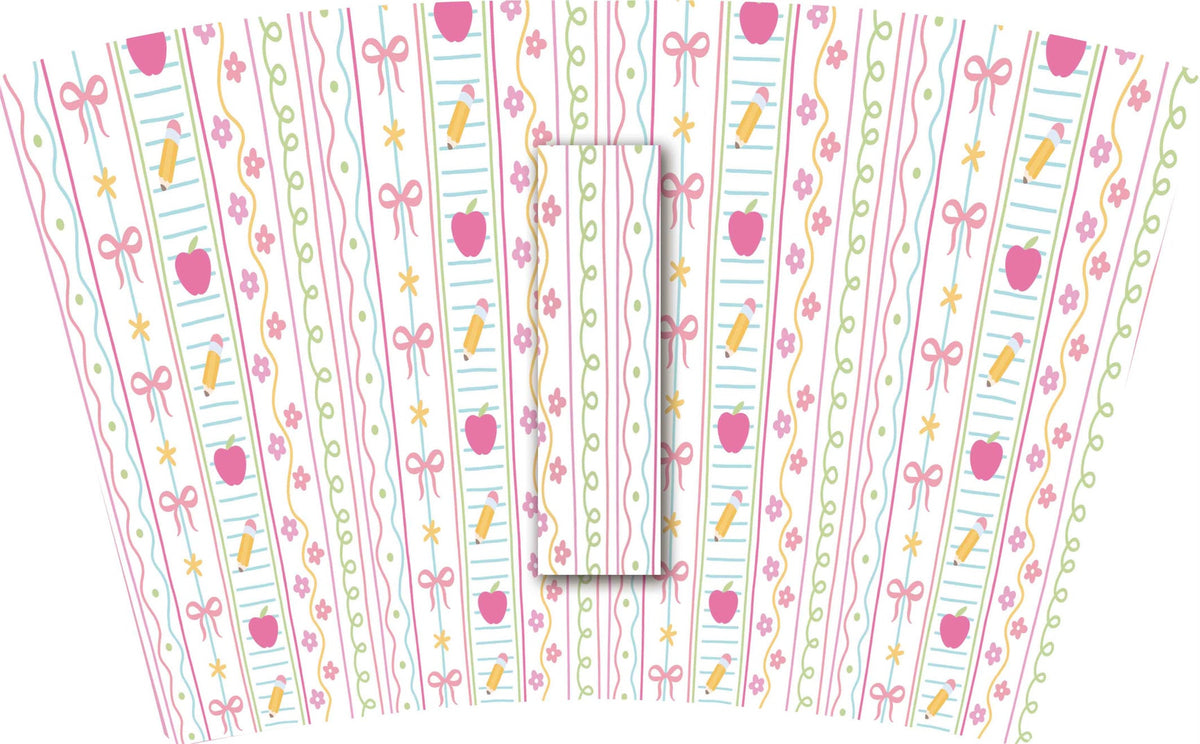 MID OCTOBER PRE-ORDER) Teacher Stripes with Pink Bow (TALL ONLY)
