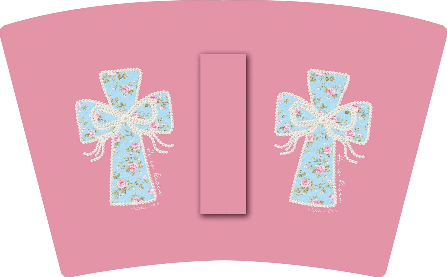 Blue Cross with Pink Roses & Pearl Bow