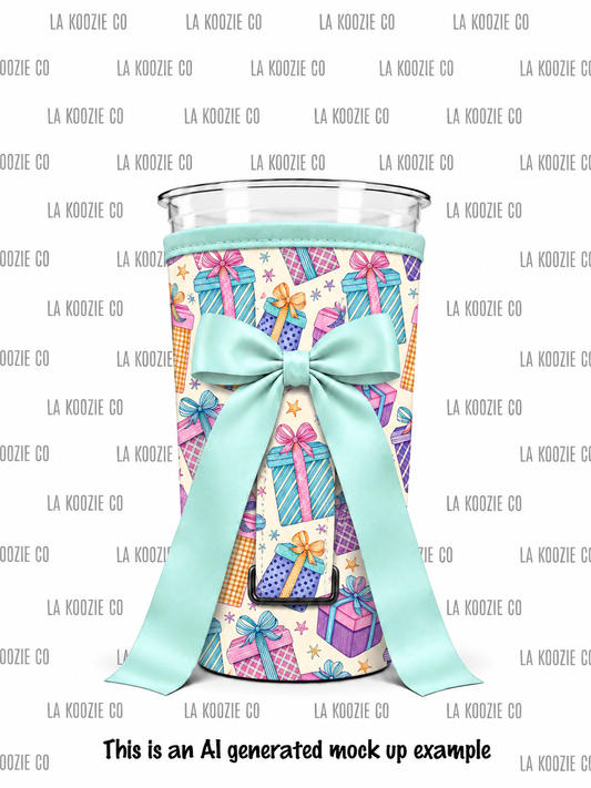 (MID OCTOBER PRE-ORDER) Christmas-Presents with handle Teal Bow  (TALL ONLY)