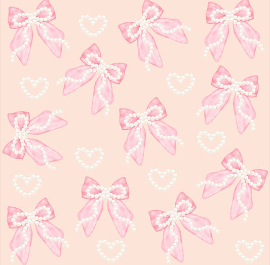 (MID JUNE PRE-ORDER) PEACH with PINK BOWS & PEARLS  (TALL ONLY)