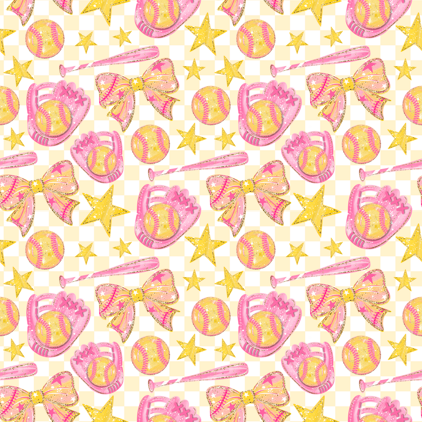 (MID JUNE PRE-ORDER)  Pink & Yellow Softball Stars & Bows  (TALL ONLY)