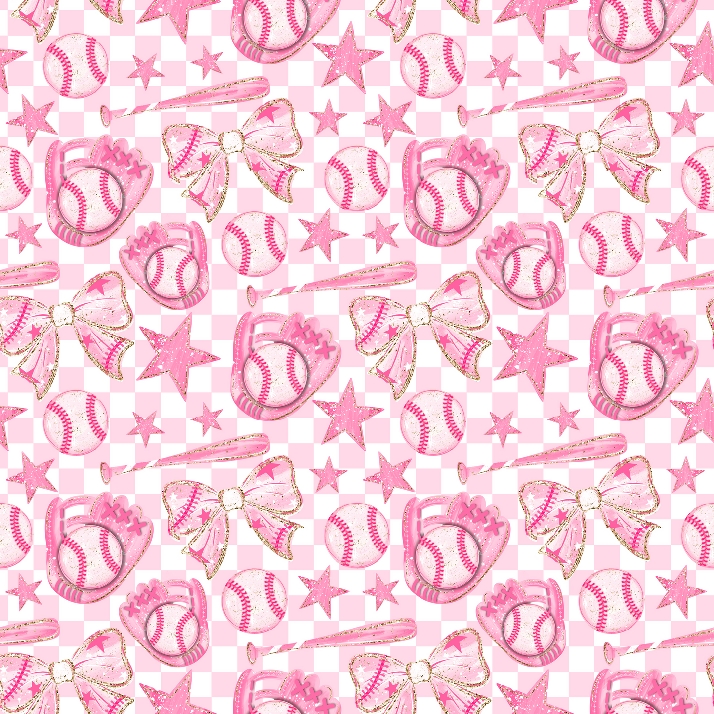 (MID JUNE PRE-ORDER) Pink Baseball Stars & Bows (TALL ONLY)