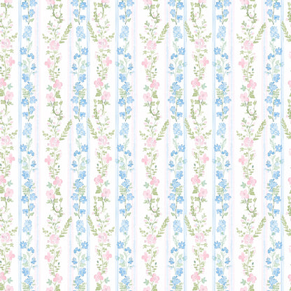 40oz Tumbler with Handle - Blue and Pink Flowers Vintage Stripes