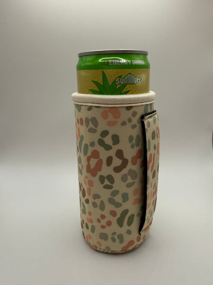 Tall Slim Can Koozie-Muted Leopard