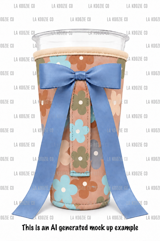 (LATE NOVEMBER PRE-ORDER) Neutral Flower Power with handle blue bow   (TALL ONLY)